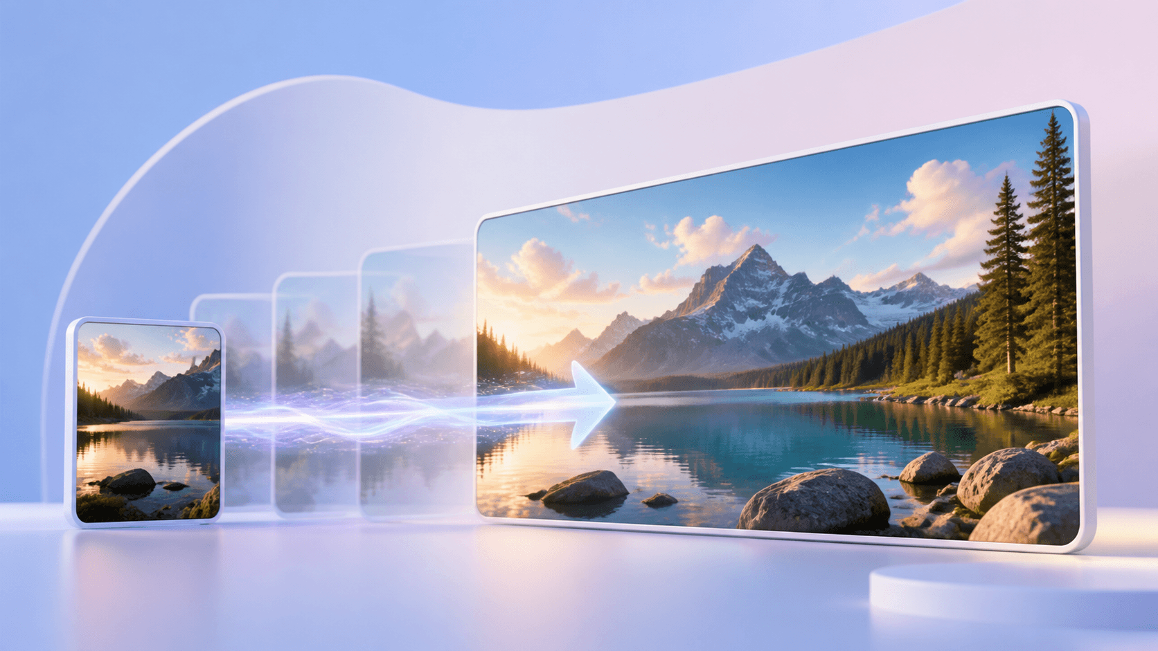 A small video frame expanding into a clear HD widescreen frame