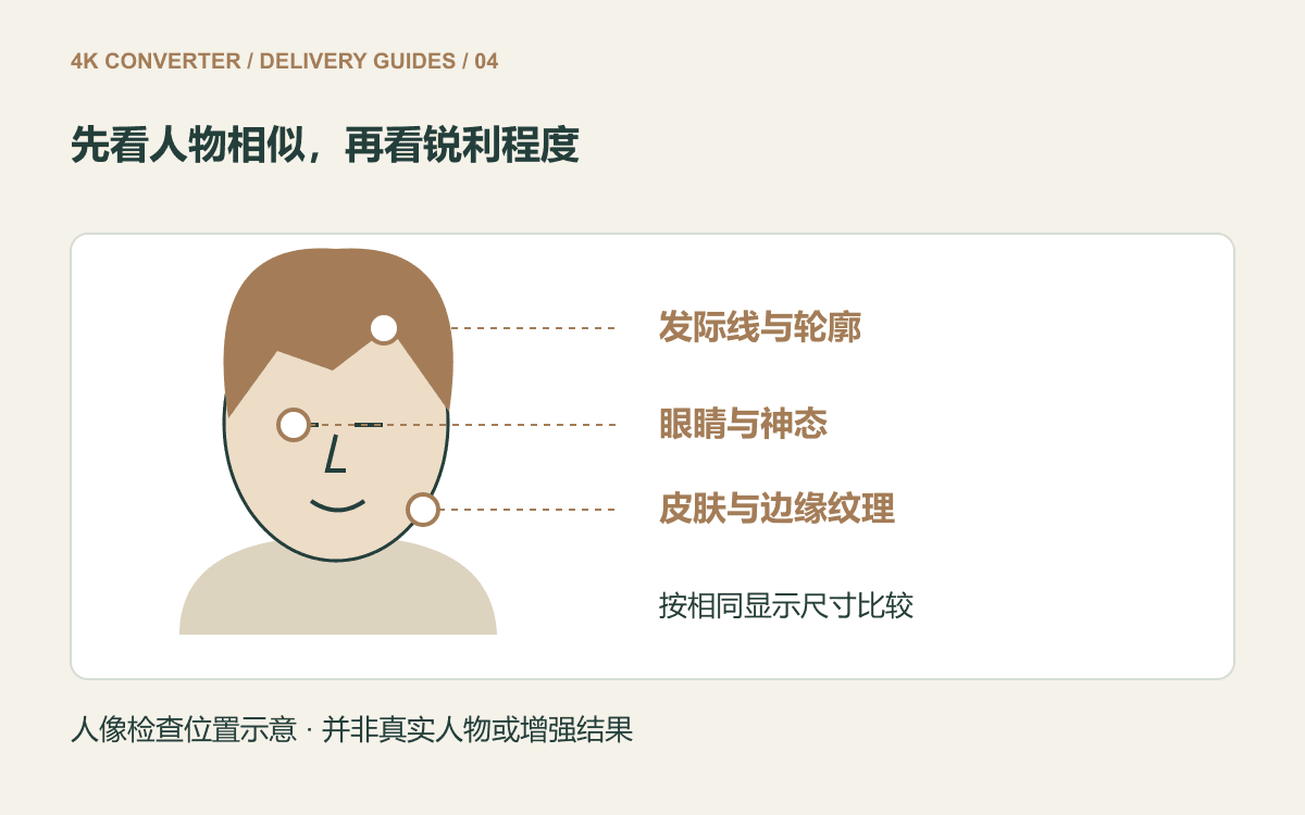 手绘人像以眼睛、发际线和脸部轮廓标记说明相似度检查位置