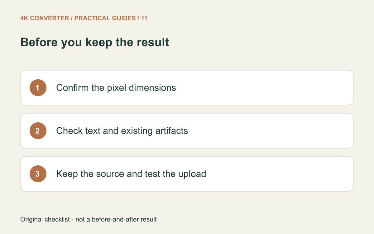 Checklist covering pixel dimensions, existing artifacts, and testing the PNG upload