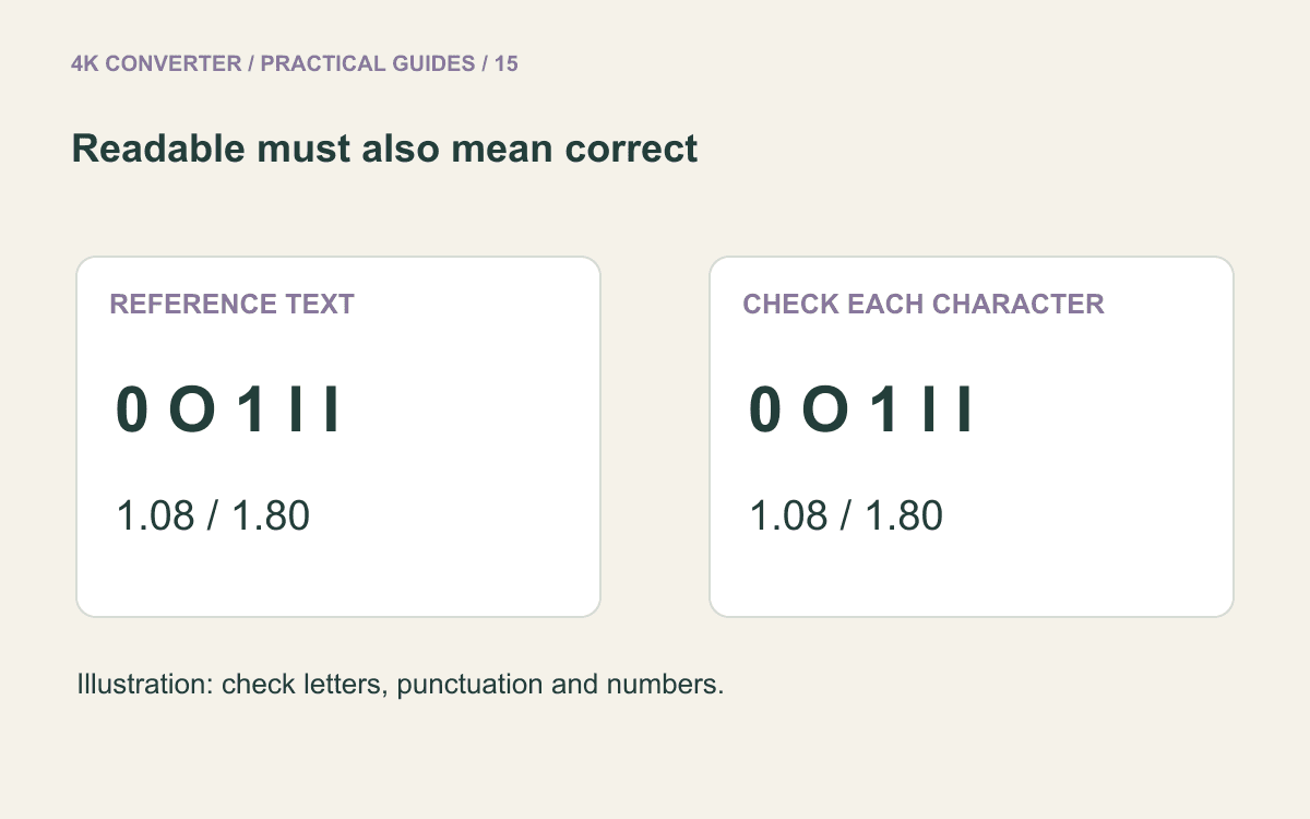Illustrated text samples containing zero and O, one and lowercase l, and decimal numbers to compare