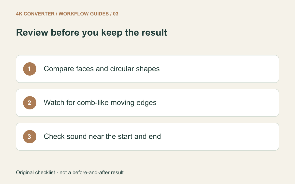 A viewing-copy checklist showing picture proportions, moving edges, and audio synchronization