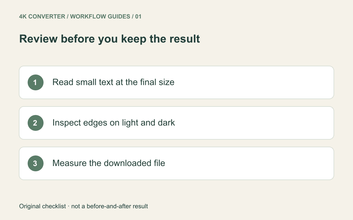 Checklist to compare real bytes, inspect transparent edges, and test the final page asset